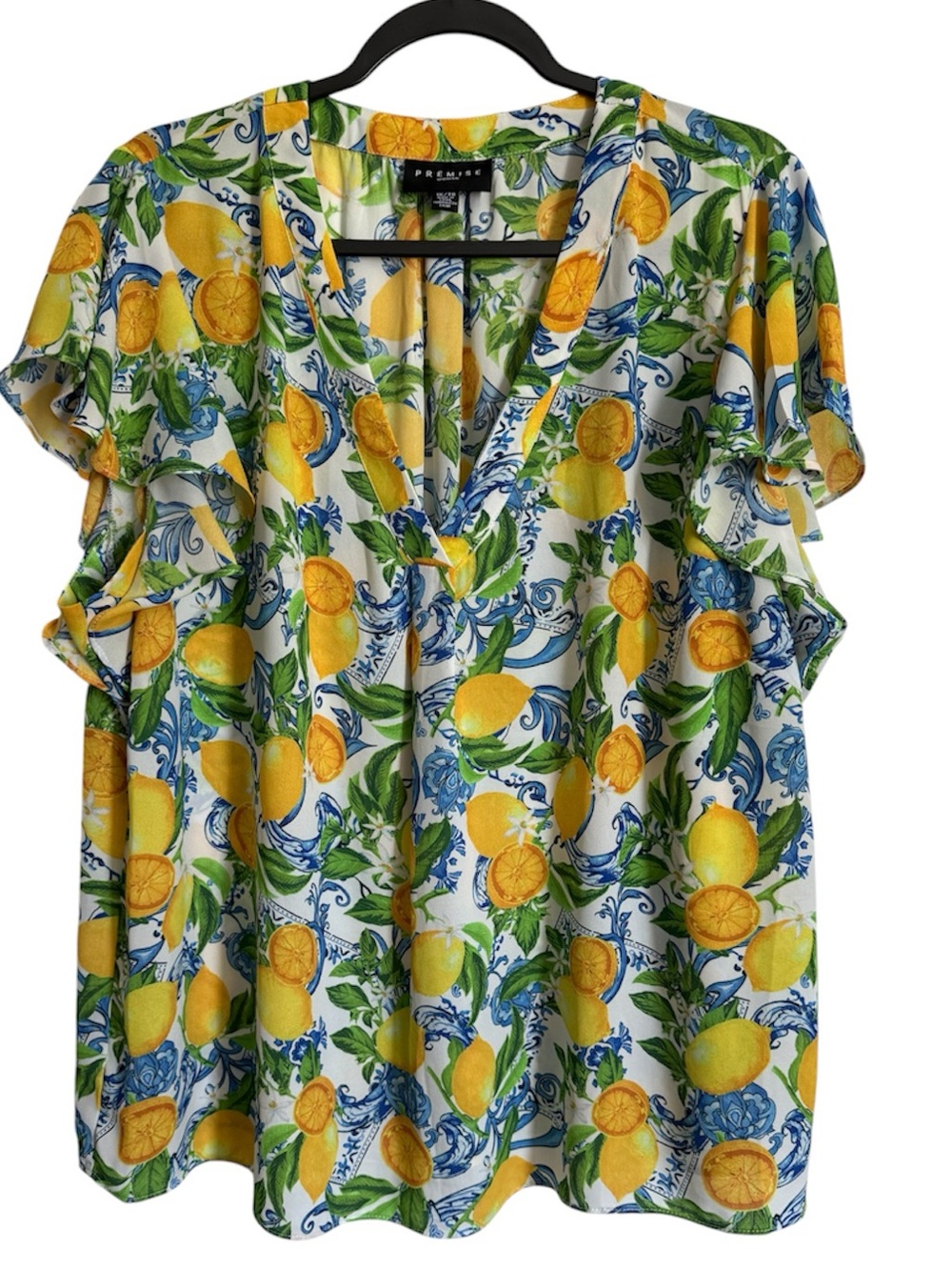 Premise Yellow and Green Lemon Print Blouse